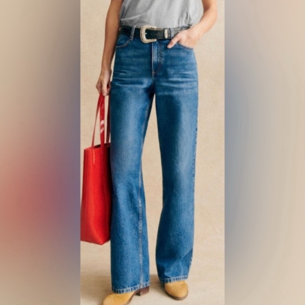 Sezane Denim The Wide Leg High Rise Trouser Jeans